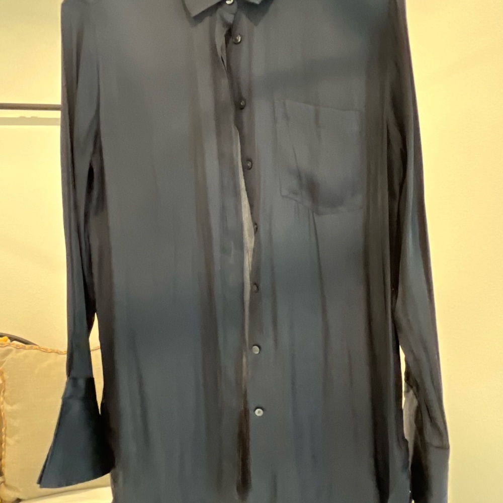 Banana Republic Silk Navy Button Down Shirt